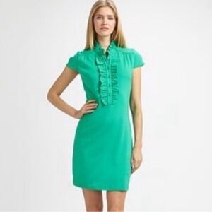 Lilly Pulitzer Deb Ruffle Neckline Placket Cap Sleeve Mini Dress Jade Green L